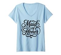 Donna Maid of Honor Festa di Nozze Script Design Maglietta con Collo a V