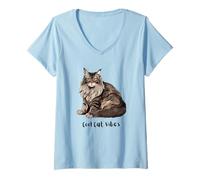Donna Maine Coon Cat - Cool Vibes per gli amanti dei gatti e i genitori di animali domestici Maglietta con Collo a V