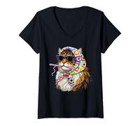Donna Maine Coon Cat Granny Square Crochet Yarn Crochet Lover Maglietta con Collo a V