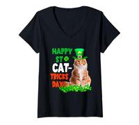 Donna Maine Coon Cat Happy St Catricks Day St Patricks Day Cats Maglietta con Collo a V