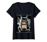 Donna Maine Coon - Torta di Compleanno a Forma di Gatto, Divertente Festa di Compleanno Maglietta con Collo a V