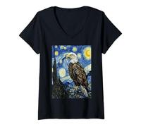 Donna Majestic Bald Eagle Van Gogh Cielo Notturno Stellato Maglietta con Collo a V