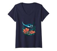 Donna Majestic Manta Ray Scena subacquea Maglietta con Collo a V