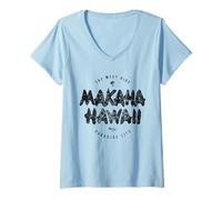 Donna Makaha West Side Hawaii Paradise Life Stile Vintage Maglietta con Collo a V