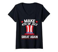 Donna Make 4th of July Great Again Hat Indepedence Day Patriotic Maglietta con Collo a V