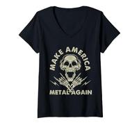 Donna Make America Metal Again Trump Rock Heavy Music Thrash Maglietta con Collo a V