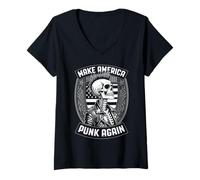 Donna Make America Punk Again, Sigillo Vintage in Stile Mohawk Skeleton Rock Maglietta con Collo a V