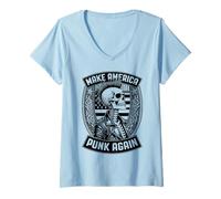 Donna Make America Punk Again, Sigillo Vintage in Stile Mohawk Skeleton Rock Maglietta con Collo a V