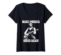 Donna Make America Shred Again Presidente Lincoln Suonando la Chitarra Maglietta con Collo a V