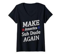 Donna Make America Suh Amico Maglietta con Collo a V