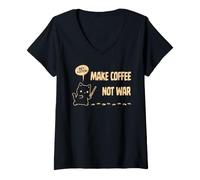 Donna Make Coffee Not War - Simpatico Amante dei Gatti e del caffè - TFS Maglietta con Collo a V
