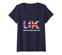 Donna Make Free Speech Free Again: UK Flag Conservative Maglietta con Collo a V