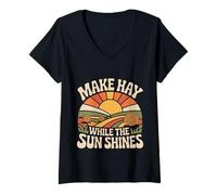 Donna Make Hay While The Sun Shines Citazioni ottimistiche |- Maglietta con Collo a V