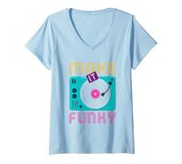 Donna Make It Funky | Urban Dance Musica afroamericana Maglietta con Collo a V, Celeste, S