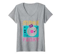 Donna Make It Funky | Urban Dance Musica afroamericana Maglietta con Collo a V, Grigio Melange, XL
