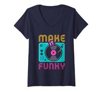 Donna Make It Funky | Urban Dance Musica afroamericana Maglietta con Collo a V, Navy, M