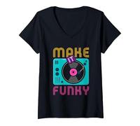 Donna Make It Funky | Urban Dance Musica afroamericana Maglietta con Collo a V, Nero, S