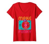 Donna Make It Funky | Urban Dance Musica afroamericana Maglietta con Collo a V, Rosso, S