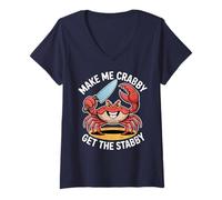 Donna Make Me Crabby Get The Stabby, Divertente Disegno a Forma di Granchio Estivo Maglietta con Collo a V