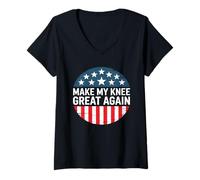 Donna Make My Knee Great Again Stars Stripes Maglietta con Collo a V