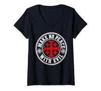 Donna Make No Peace with Evil Knight Templar Jerusalem Cross Art Maglietta con Collo a V