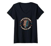 Donna Make Some Noise Radio AM/FM Retro Mic Design Musica Vintage Maglietta con Collo a V