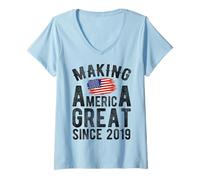 Donna Making America Great Since 2019 7 Anni Ragazzi Ragazze Maglietta con Collo a V