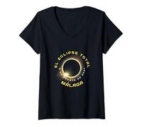 Donna Malaga Spagna Total Solar Eclipse 2 Agosto 2027 Souvenir Maglietta con Collo a V