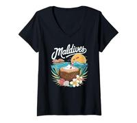 Donna Maldive, spiaggia tropicale, isola e vacanze estive Vibes Maglietta con Collo a V