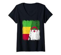 Donna Mali Algeria Mezza Bandiera Mali Algeria Patrimonio Algerino Maglietta con Collo a V