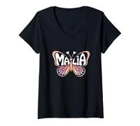 Donna Malia Butterfly - Personalizzato Carino Nome Word Art Maglietta con Collo a V