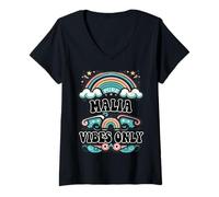 Donna Malia Vibes Only Cute Retro Girls Malia Name Maglietta con Collo a V