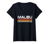 Donna Malibu California Design retrò Malibu Beach LA CA Maglietta con Collo a V