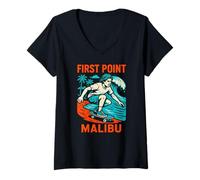 Donna Malibu Surfing First Point Vintage Uomo Beach Life Maglietta con Collo a V