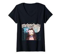 Donna Malinconia Tragedie Anime Art Estetica Maglietta con Collo a V