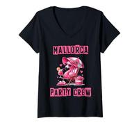 Donna Mallorca Party Crew Vacanze Viaggi Maglietta con Collo a V