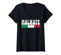 Donna MALNATE City Italia Vintage Bandiera Italia per Gli Amanti dei Viaggi Maglietta con Collo a V