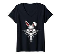 Donna Malvagio Bunny Zipper Bocca Creepy Cute Rabbit per Uomo Donna Maglietta con Collo a V