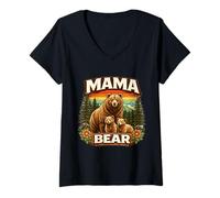 Donna Mama Bear Family Pride Strong Mom Nature Art Maglietta con Collo a V