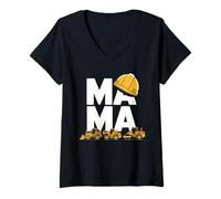 Donna Mama Construction Hard Hat Builder Attrezzature pesanti Maglietta con Collo a V