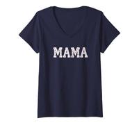 Donna Mama Floral Patchwork Style Lettering Cute Vintage Mom Maglietta con Collo a V