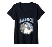 Donna Mama Goose Carino Floreale Maternità Divertimento Maglietta con Collo a V