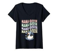 Donna Mama Goose Colori Pastello Con Fiori Maglietta con Collo a V