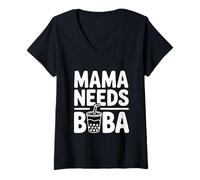 Donna Mama Needs Boba Carino Bubble Tea Amante Maglietta con Collo a V