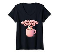 Donna Mama Needs Coffee Cute Mom Caffeine Mothers Day Gift Maglietta con Collo a V