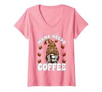Donna Mama Needs Coffee Saying for Funny GNOME Lover Pink Coffee Maglietta con Collo a V