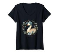 Donna Mama oca con illustrazione floreale cappello Maglietta con Collo a V