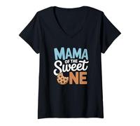Donna Mama of The Sweet One Biscotti e Latte 1 ° Compleanno Famiglia Maglietta con Collo a V