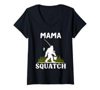 Donna Mama Squatch Bigfoot Mama Sasquatch Yeti Famiglia Matching Maglietta con Collo a V