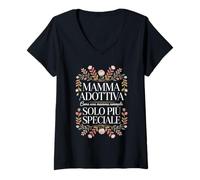 Donna Mamma Adottiva Adozione Frase Fiori Maglietta con Collo a V